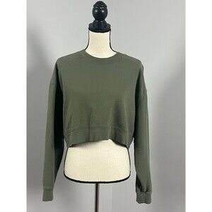 Nuuds Cropped Crewneck Olive Green Oversized Sweatshirt Women's Medium